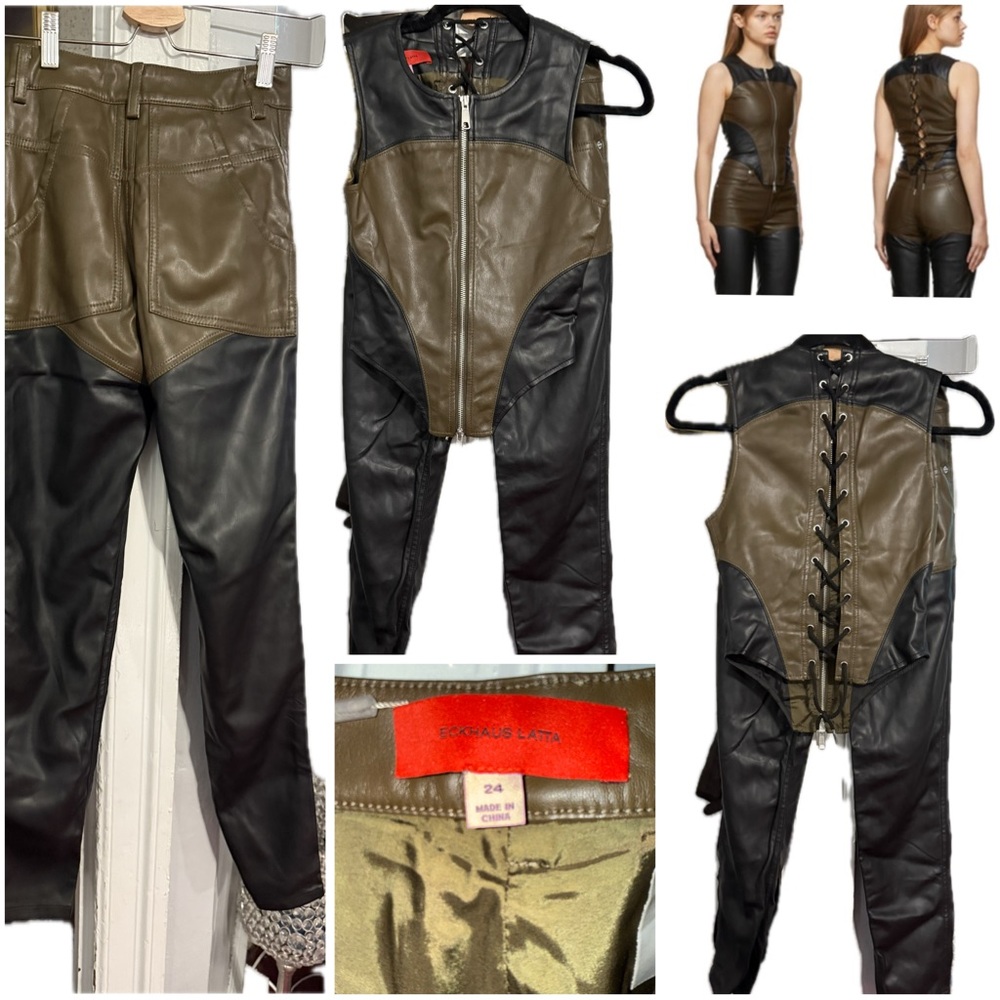 Eckhaus Latta Black and Brown Leather Jumpsuit